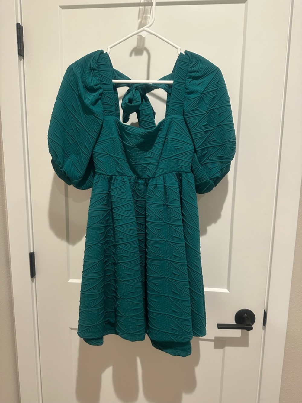 Free People Teal Puff-Sleeve Mini Dress